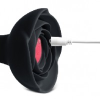 Anal Plug with Rose Base Vibrating 10-Speed Remote Control Silicone Black